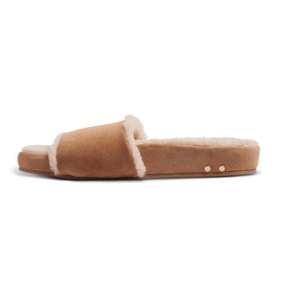 NWOB Beek Gallito Mas Sherling Almond Brown Natural Suede Slides Sandals Shoes 9 - Picture 3 of 3